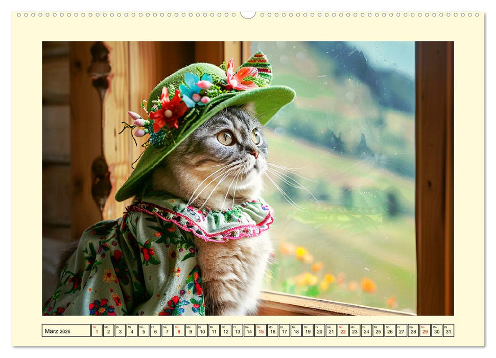 Katzen-Divas beim alpinen Fotoshoot. Extravagante Katzenmode (CALVENDO Premium Wandkalender 2026)