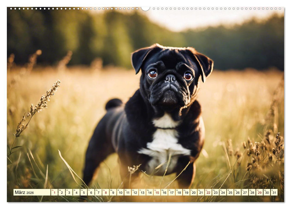 Möpse - quirlige Charmebolzen (CALVENDO Wandkalender 2026)