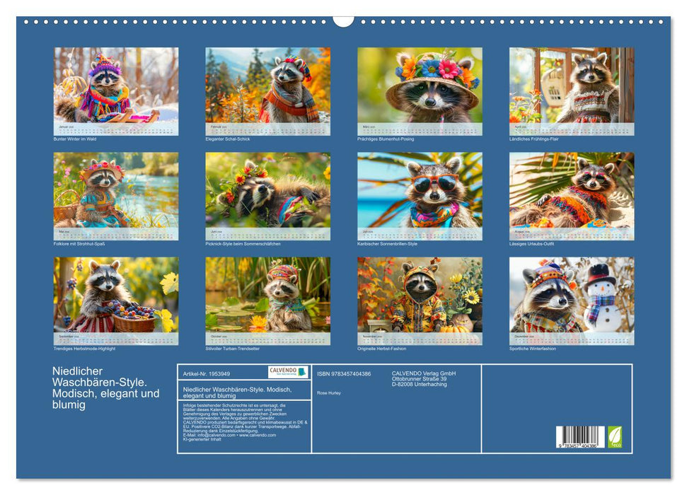 Niedlicher Waschbären-Style. Modisch, elegant und blumig (CALVENDO Wandkalender 2026)