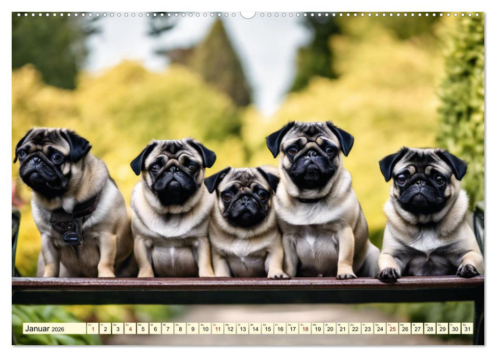 Möpse - quirlige Charmebolzen (CALVENDO Premium Wandkalender 2026)