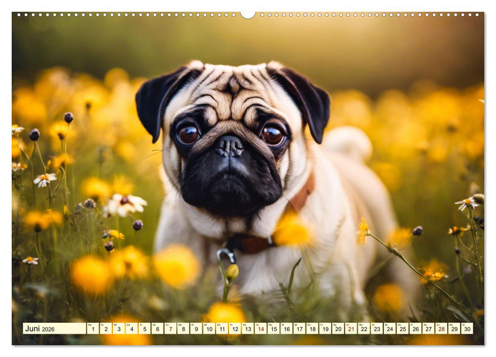Möpse - quirlige Charmebolzen (CALVENDO Premium Wandkalender 2026)