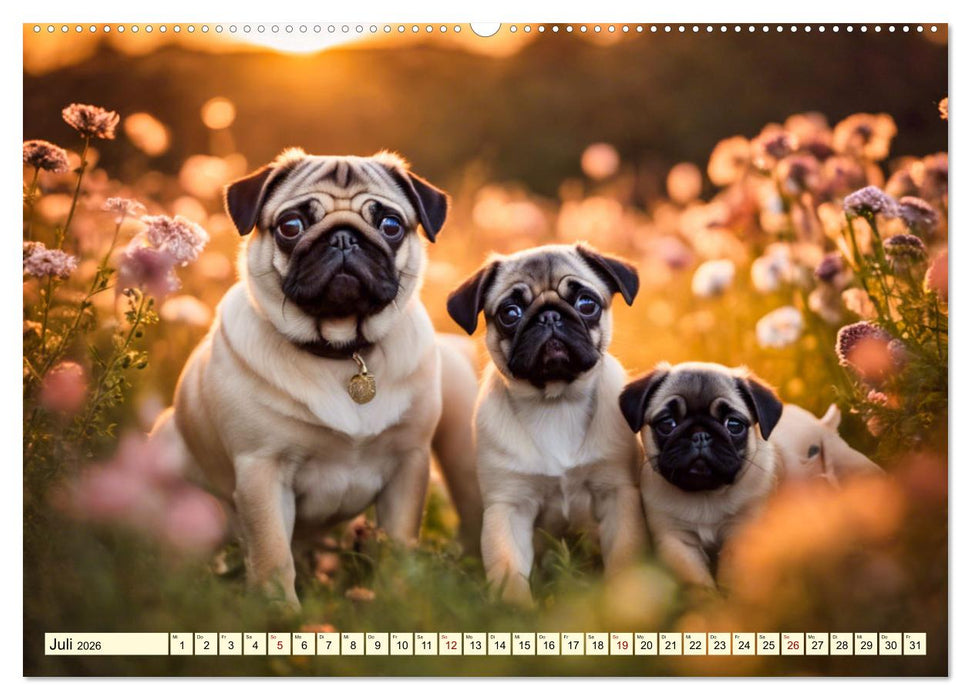 Möpse - quirlige Charmebolzen (CALVENDO Premium Wandkalender 2026)