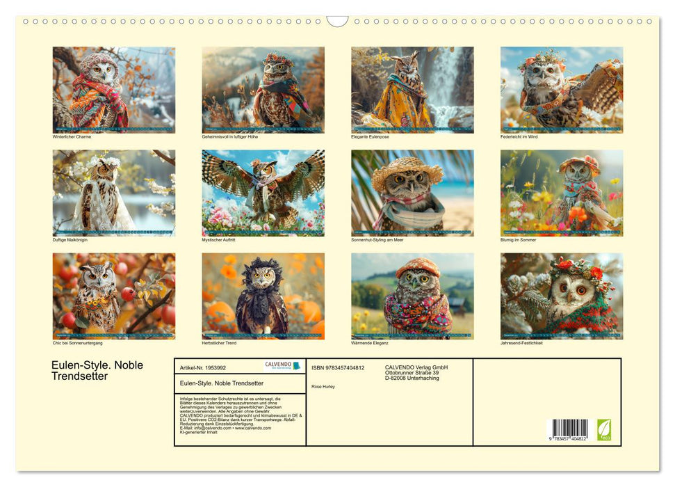 Eulen-Style. Noble Trendsetter (CALVENDO Wandkalender 2026)