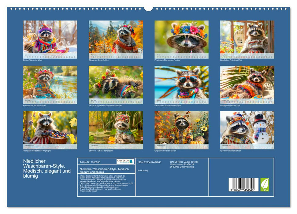 Niedlicher Waschbären-Style. Modisch, elegant und blumig (CALVENDO Premium Wandkalender 2026)