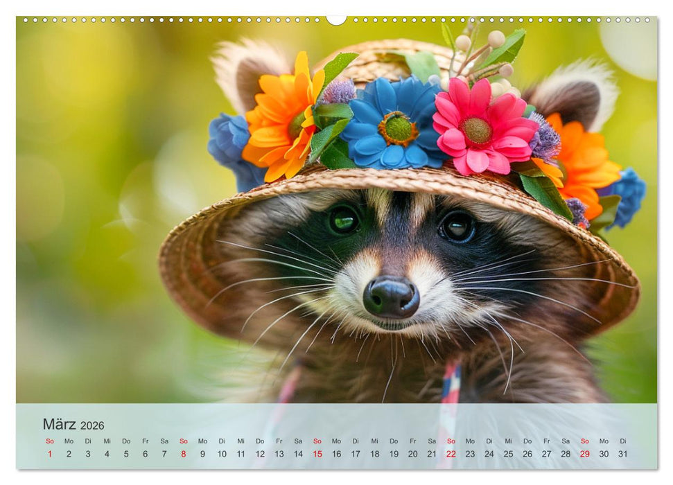 Niedlicher Waschbären-Style. Modisch, elegant und blumig (CALVENDO Premium Wandkalender 2026)