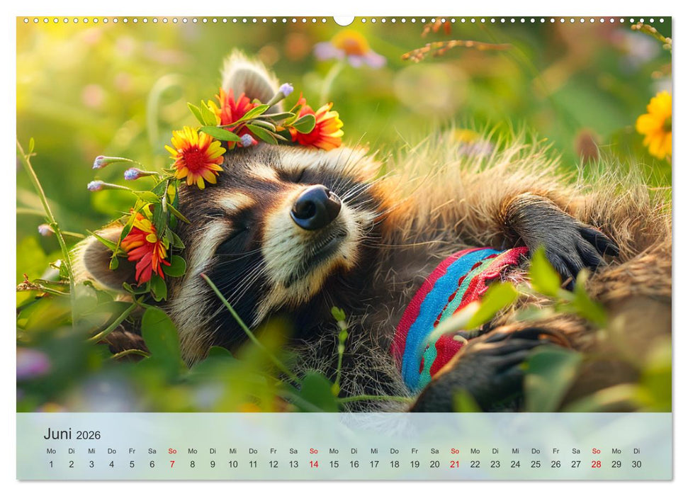 Niedlicher Waschbären-Style. Modisch, elegant und blumig (CALVENDO Premium Wandkalender 2026)