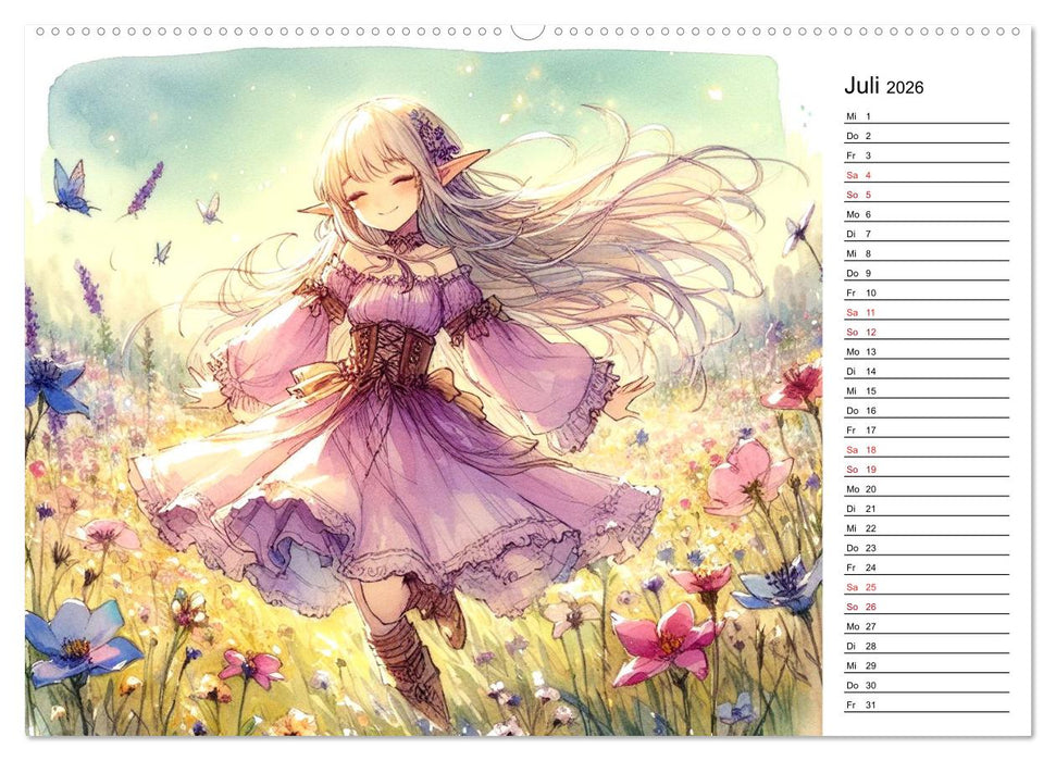 Bezaubernde Manga Elfen (CALVENDO Premium Wandkalender 2026)