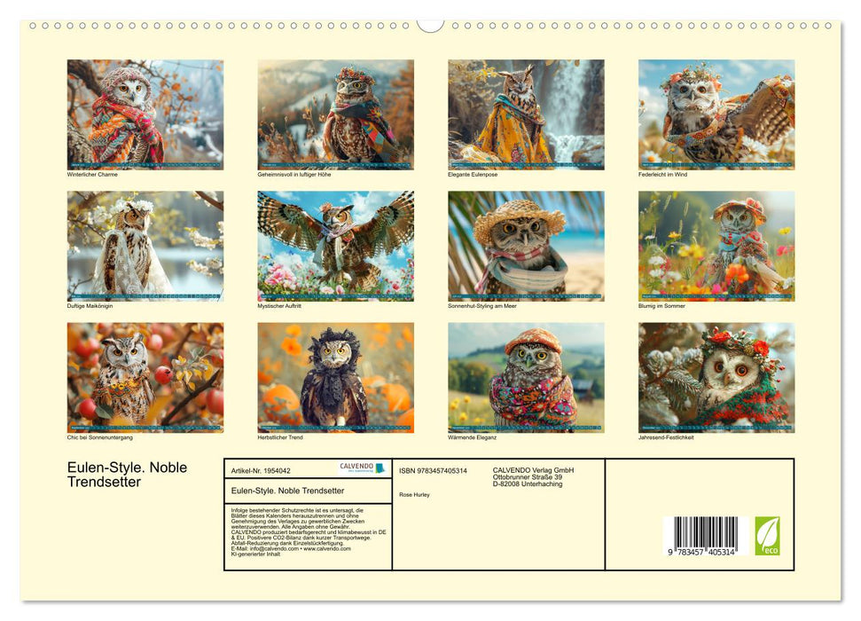 Eulen-Style. Noble Trendsetter (CALVENDO Premium Wandkalender 2026)