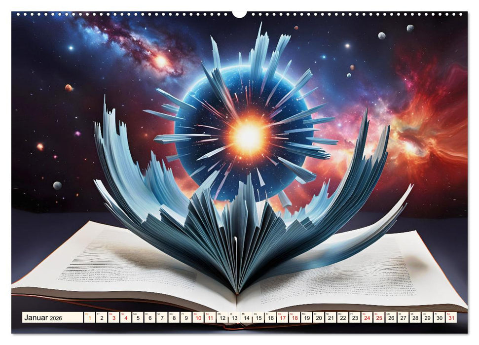 Fantasy-Bücher Schönheit des Universums (CALVENDO Premium Wandkalender 2026)