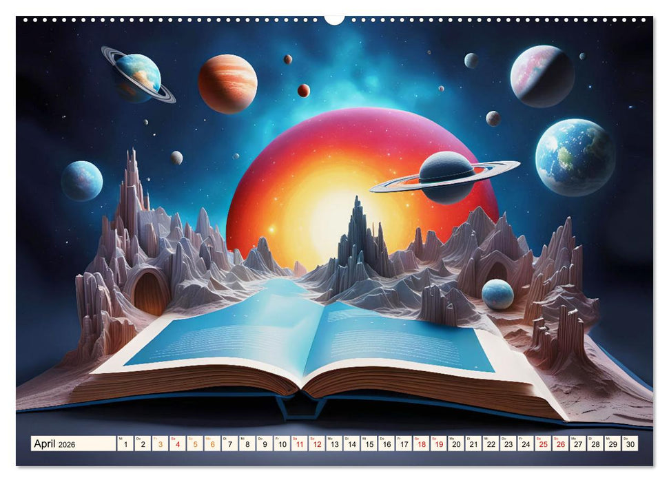 Fantasy-Bücher Schönheit des Universums (CALVENDO Premium Wandkalender 2026)