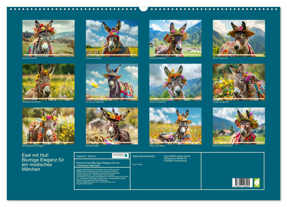 Esel mit Hut! Blumige Eleganz für ein modisches Märchen (CALVENDO Wandkalender 2026)