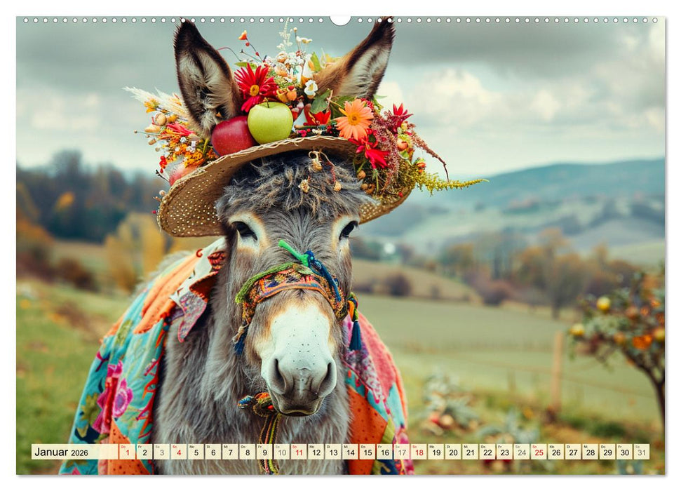 Esel mit Hut! Blumige Eleganz für ein modisches Märchen (CALVENDO Wandkalender 2026)