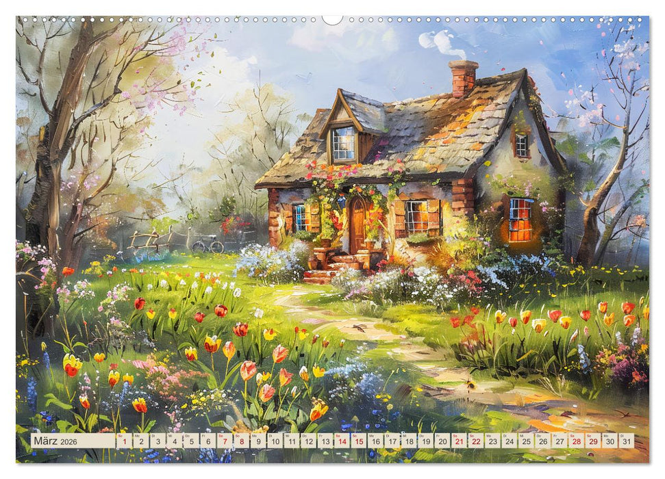 Kleine Cottages - Romantische Fantasiehäuschen (CALVENDO Wandkalender 2026)