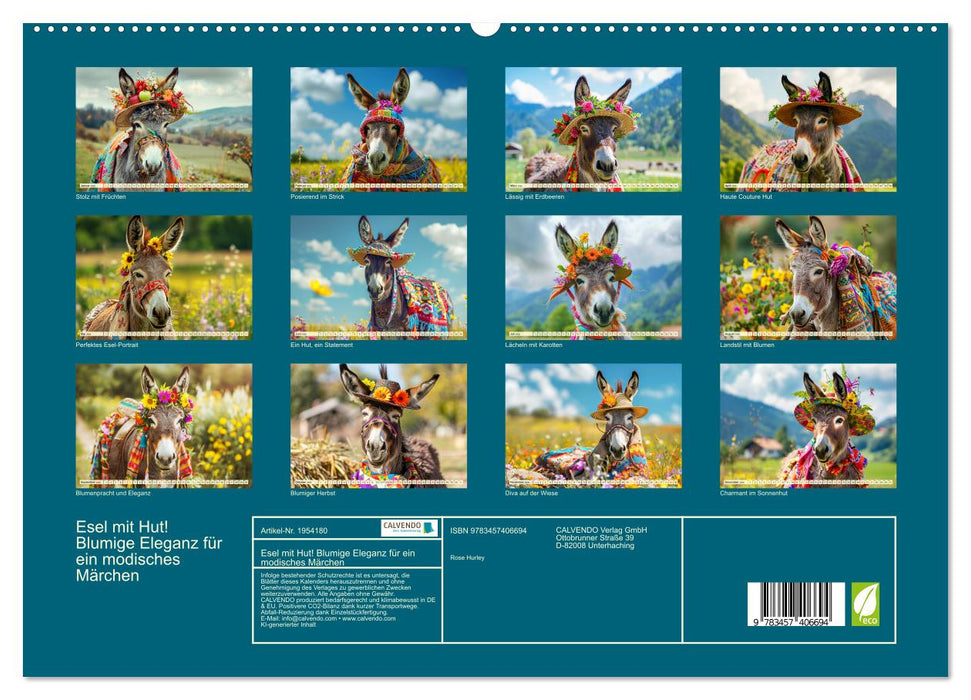 Esel mit Hut! Blumige Eleganz für ein modisches Märchen (CALVENDO Premium Wandkalender 2026)