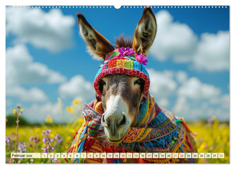Esel mit Hut! Blumige Eleganz für ein modisches Märchen (CALVENDO Premium Wandkalender 2026)