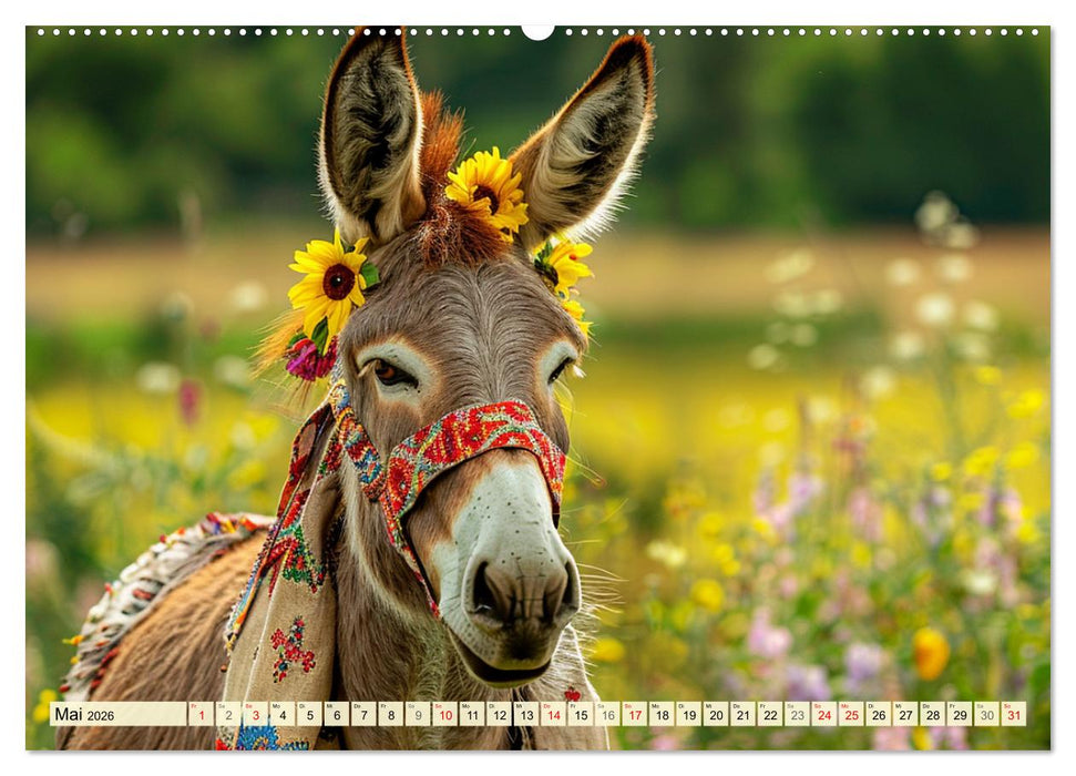Esel mit Hut! Blumige Eleganz für ein modisches Märchen (CALVENDO Premium Wandkalender 2026)