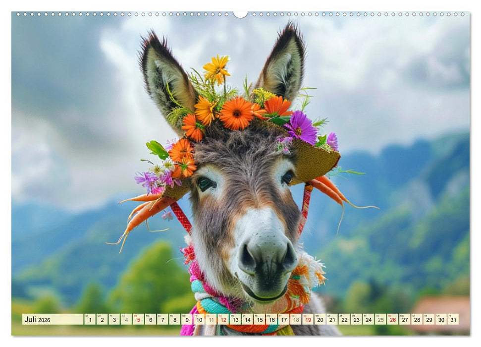 Esel mit Hut! Blumige Eleganz für ein modisches Märchen (CALVENDO Premium Wandkalender 2026)