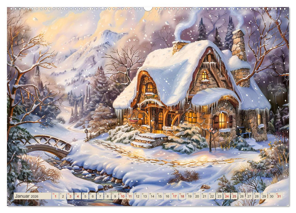 Kleine Cottages - Romantische Fantasiehäuschen (CALVENDO Premium Wandkalender 2026)