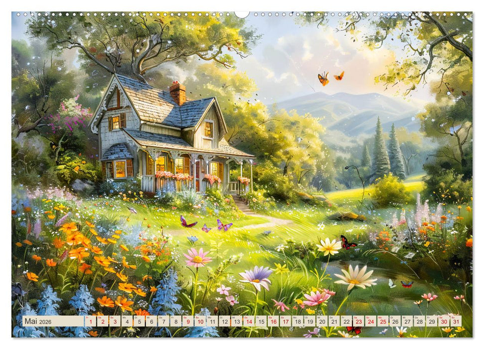 Kleine Cottages - Romantische Fantasiehäuschen (CALVENDO Premium Wandkalender 2026)