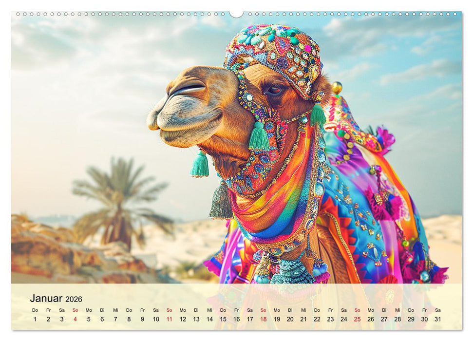 Modische Kamele in der Wüste. Extravagante Highlights (CALVENDO Wandkalender 2026)