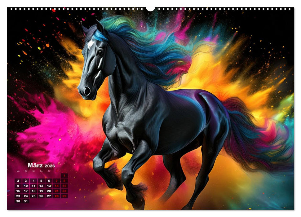 Pferde im Farbenrausch (CALVENDO Premium Wandkalender 2026)