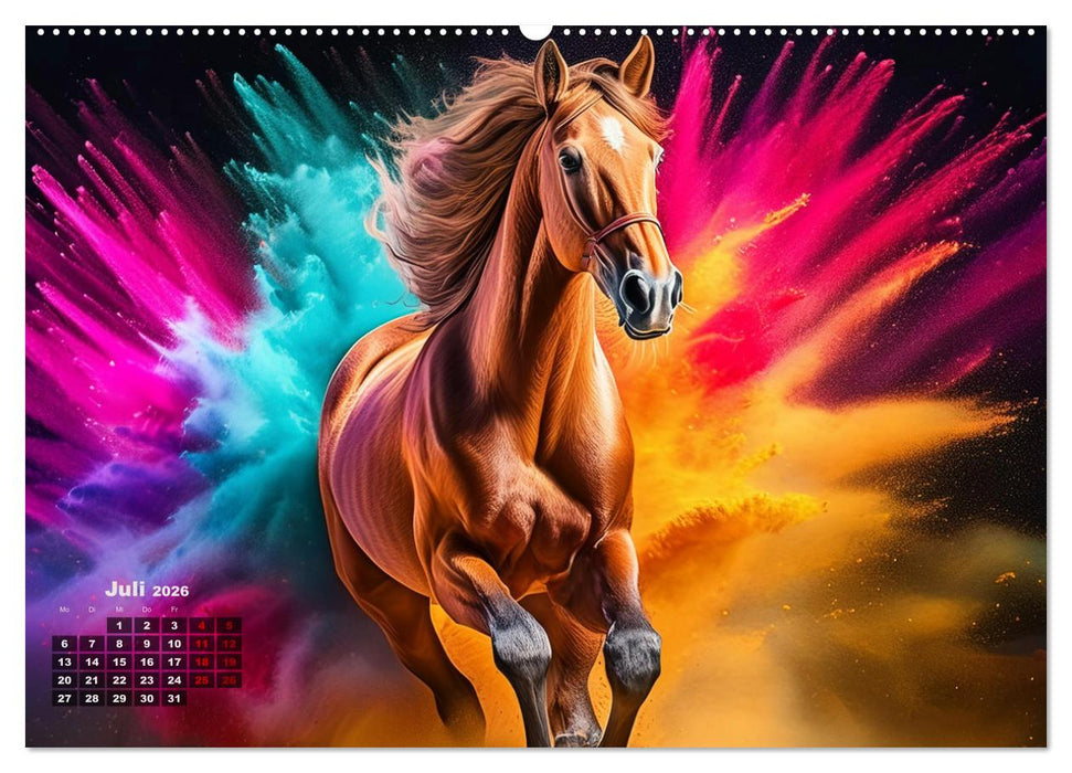 Pferde im Farbenrausch (CALVENDO Premium Wandkalender 2026)