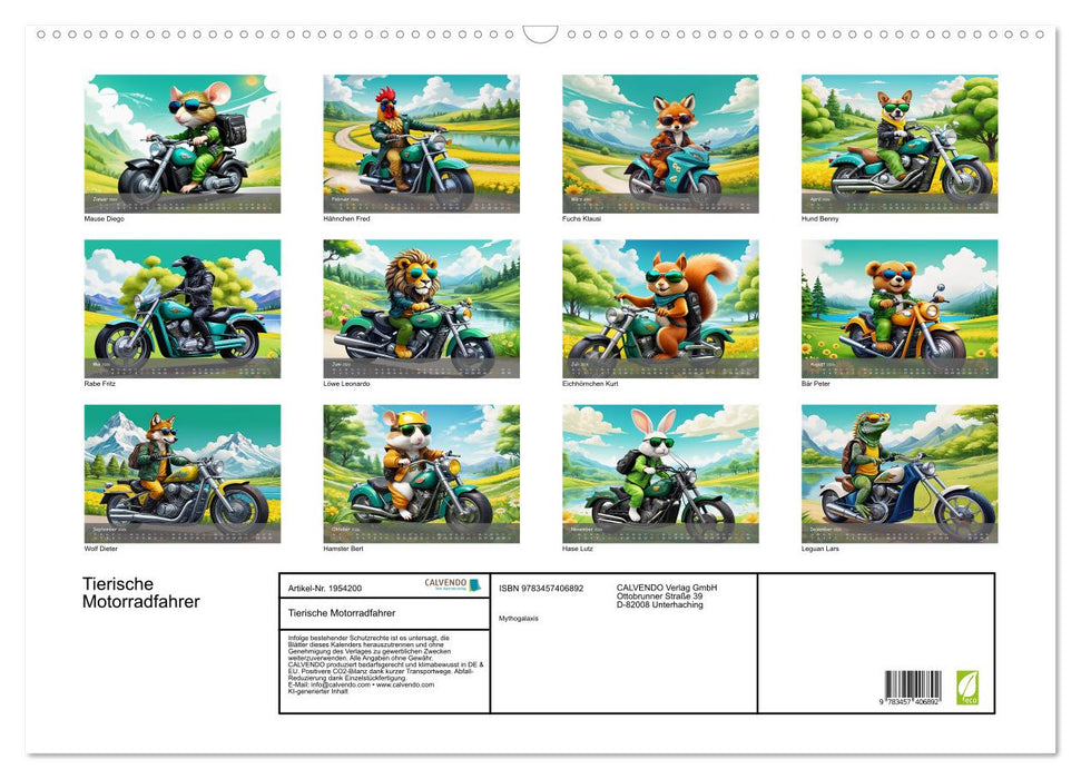 Tierische Motorradfahrer (CALVENDO Wandkalender 2026)