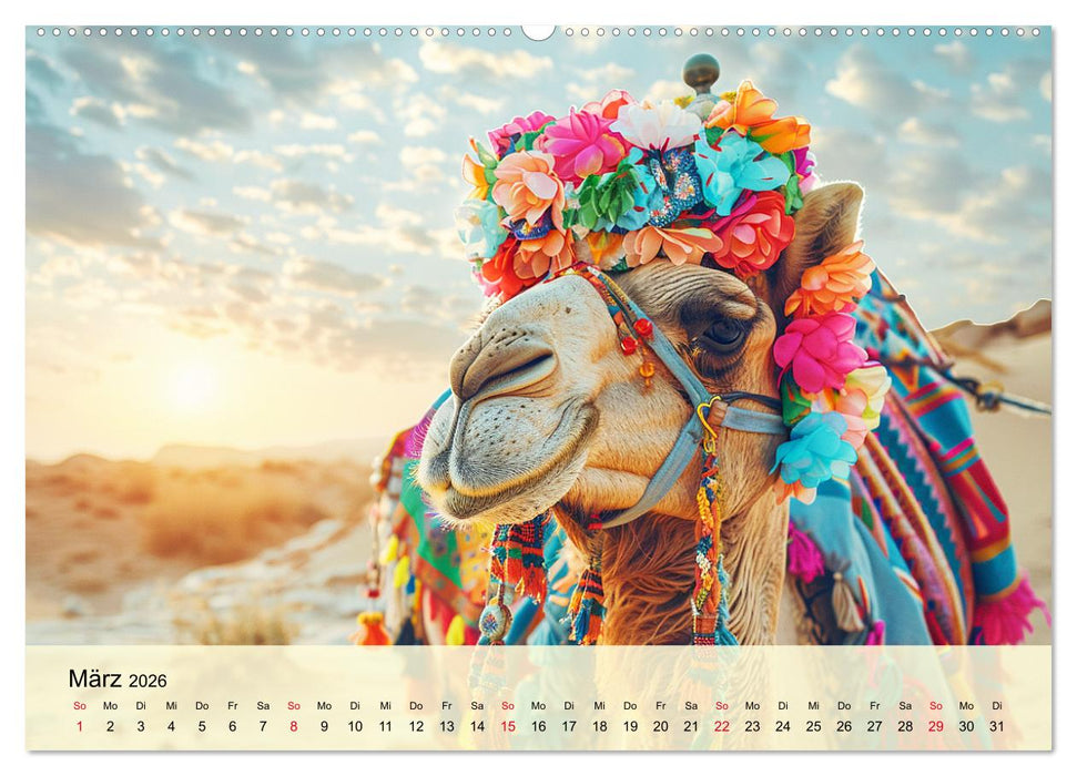 Modische Kamele in der Wüste. Extravagante Highlights (CALVENDO Premium Wandkalender 2026)