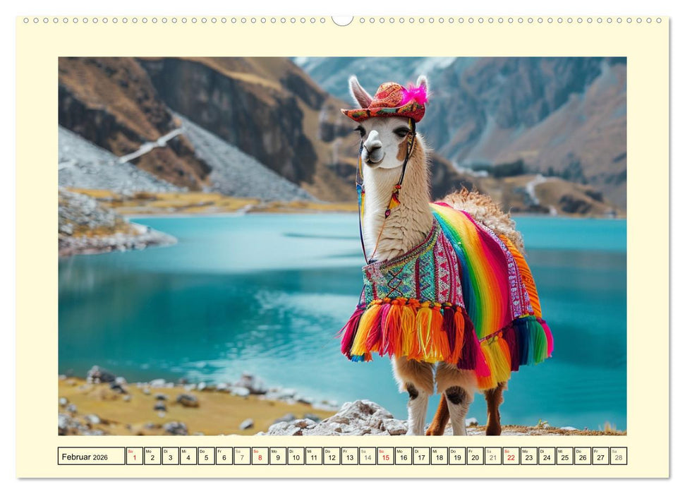 Lamas auf Tour. Perus flauschige Fashion-Ikonen (CALVENDO Premium Wandkalender 2026)