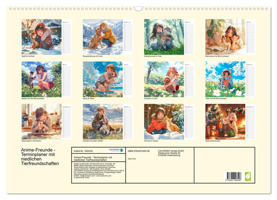 Anime-Freunde - Terminplaner mit niedlichen Tierfreundschaften (CALVENDO Wandkalender 2026)