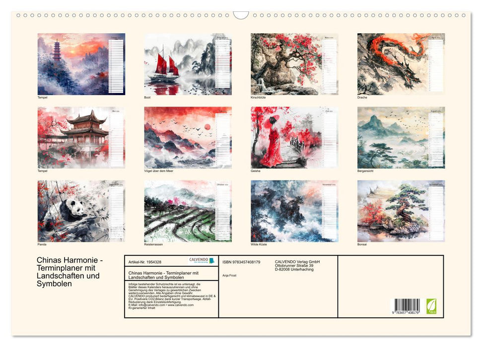 Chinas Harmonie - Terminplaner mit Landschaften und Symbolen (CALVENDO Wandkalender 2026)
