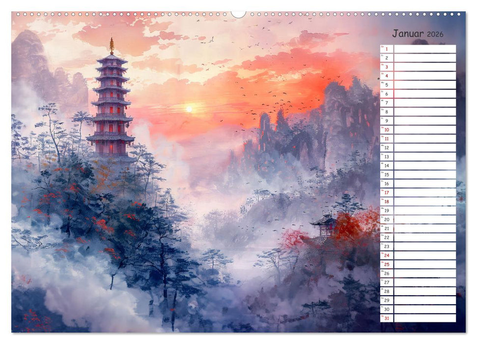 Chinas Harmonie - Terminplaner mit Landschaften und Symbolen (CALVENDO Wandkalender 2026)