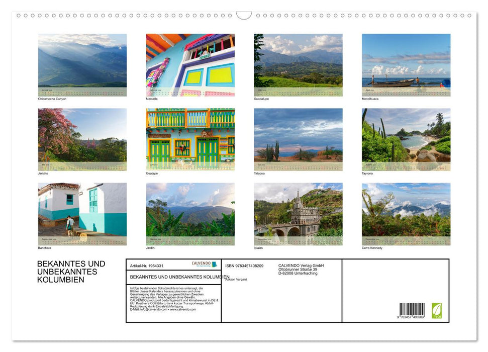BEKANNTES UND UNBEKANNTES KOLUMBIEN (CALVENDO Wandkalender 2026)