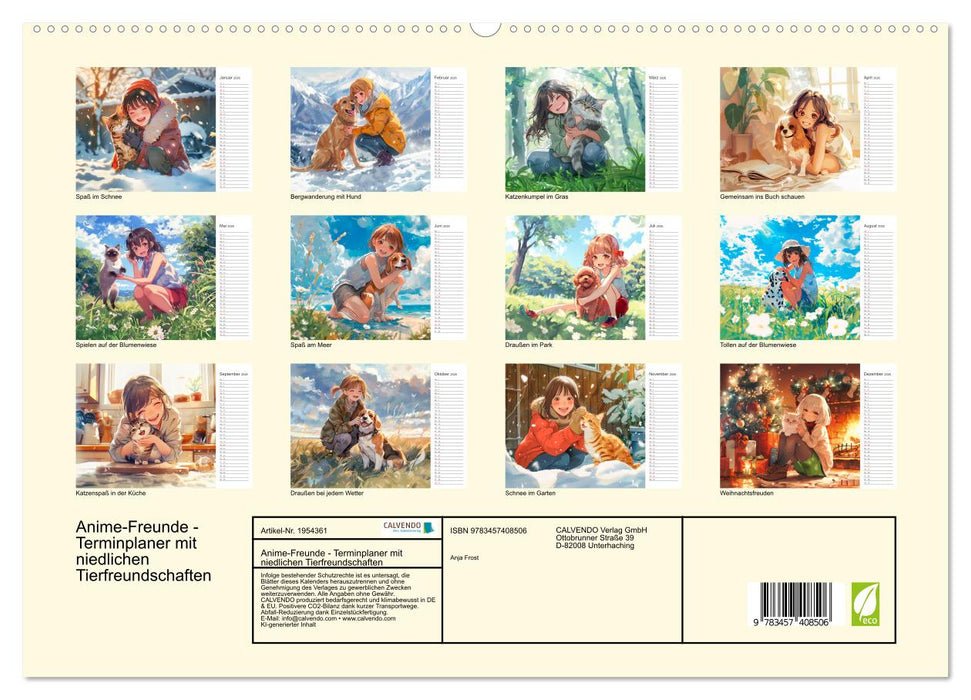 Anime-Freunde - Terminplaner mit niedlichen Tierfreundschaften (CALVENDO Premium Wandkalender 2026)