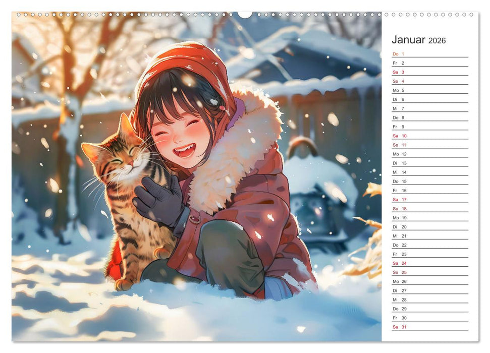 Anime-Freunde - Terminplaner mit niedlichen Tierfreundschaften (CALVENDO Premium Wandkalender 2026)