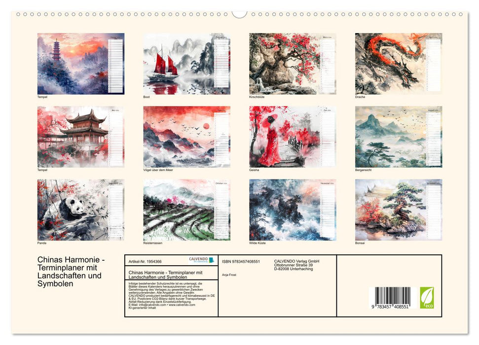 Chinas Harmonie - Terminplaner mit Landschaften und Symbolen (CALVENDO Premium Wandkalender 2026)