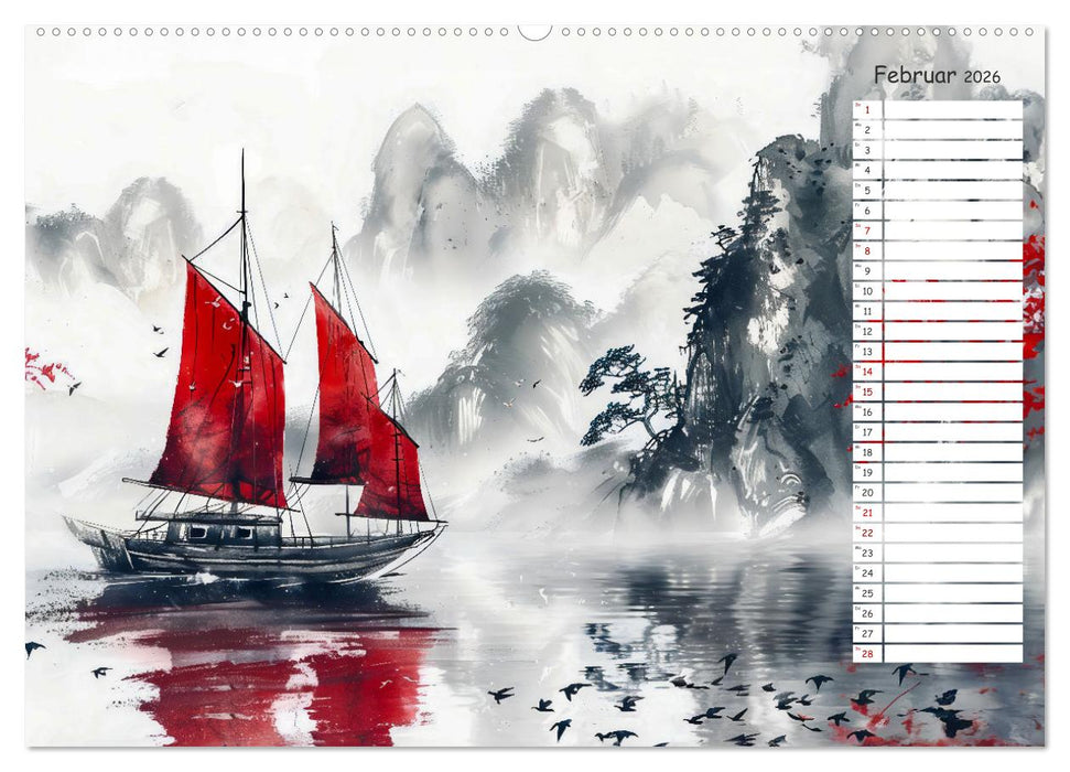 Chinas Harmonie - Terminplaner mit Landschaften und Symbolen (CALVENDO Premium Wandkalender 2026)