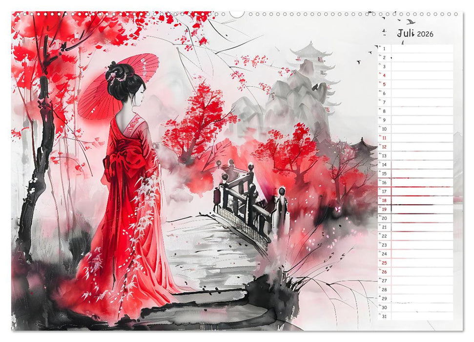 Chinas Harmonie - Terminplaner mit Landschaften und Symbolen (CALVENDO Premium Wandkalender 2026)