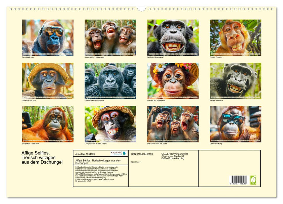 Affige Selfies. Tierisch witziges aus dem Dschungel (CALVENDO Wandkalender 2026)