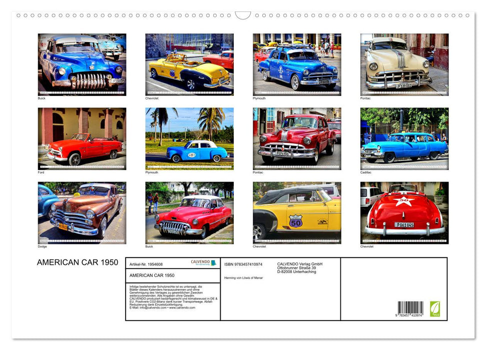 AMERICAN CAR 1950 (CALVENDO Wandkalender 2026)