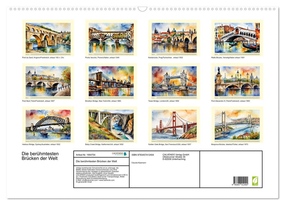 Die berühmtesten Brücken der Welt (CALVENDO Wandkalender 2026)