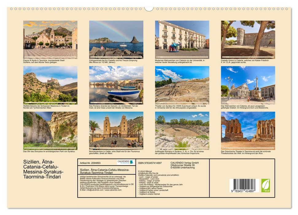 Sizilien, Ätna-Catania-Cefalu-Messina-Syrakus-Taormina-Tindari (CALVENDO Premium Wandkalender 2026)