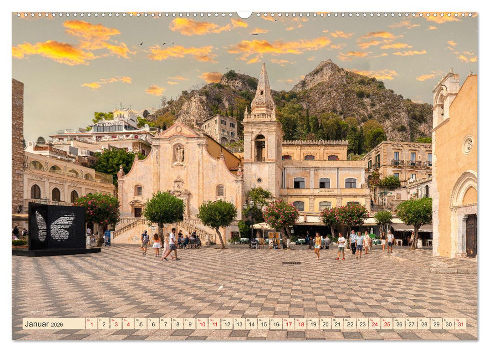 Sizilien, Ätna-Catania-Cefalu-Messina-Syrakus-Taormina-Tindari (CALVENDO Premium Wandkalender 2026)