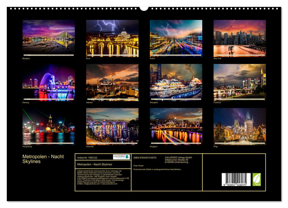 Metropolen - Nacht Skylines (CALVENDO Premium Wandkalender 2026)