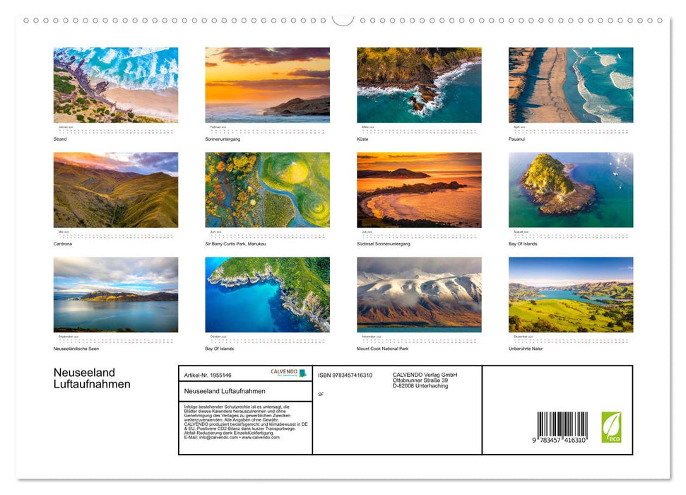 Neuseeland Luftaufnahmen (CALVENDO Premium Wandkalender 2026)