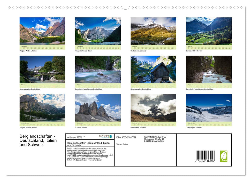 Berglandschaften - Deutschland, Italien und Schweiz (CALVENDO Premium Wandkalender 2026)