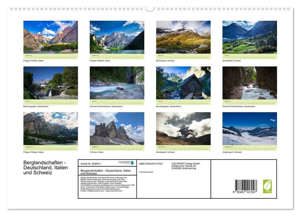 Berglandschaften - Deutschland, Italien und Schweiz (CALVENDO Premium Wandkalender 2026)