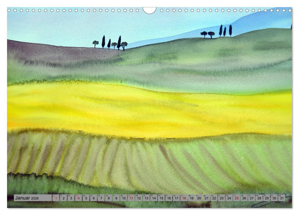 Toskana Aquarelle (CALVENDO Wandkalender 2026)