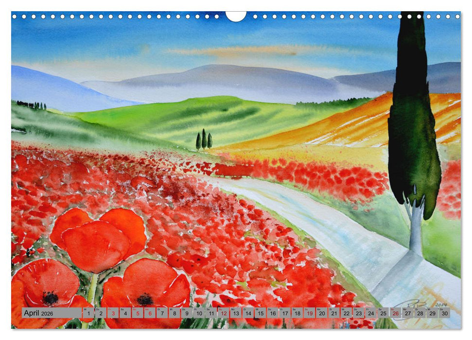 Toskana Aquarelle (CALVENDO Wandkalender 2026)