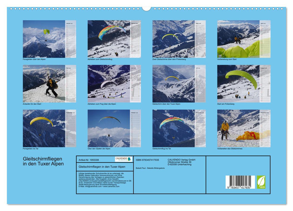 Gleitschirmfliegen in den Tuxer Alpen (CALVENDO Premium Wandkalender 2026)